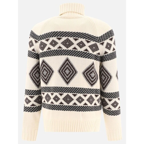 Brunello Cucinelli Ethnic Jacquard Turtleneck Sweater Fair Isle Roll Neck IT 50 - Picture 2 of 16